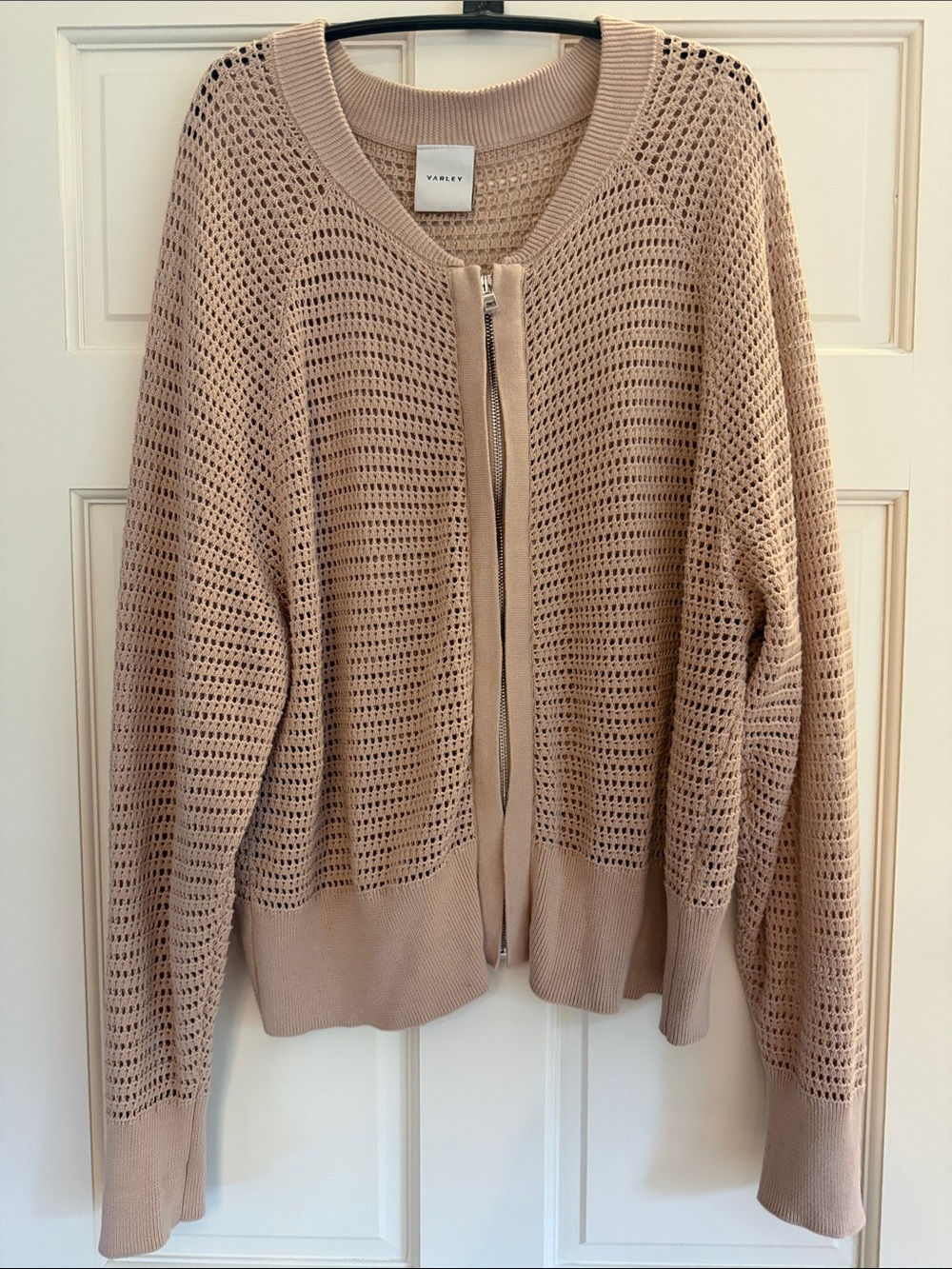 Varley Oversized Open-Knit Zip Cardigan in Light Beige M